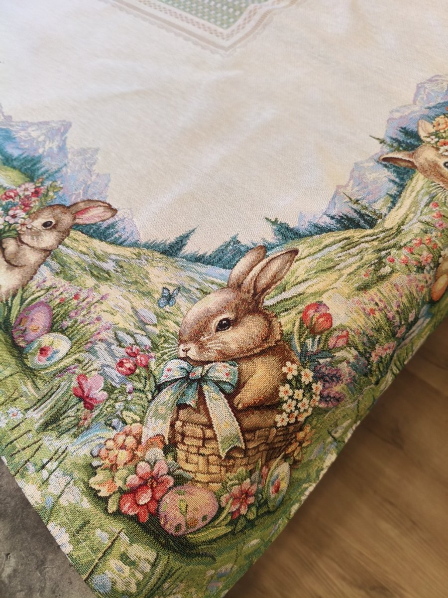 Tafelkleed Gobelinstof Easter Pasen Bunny Family 140*180cm