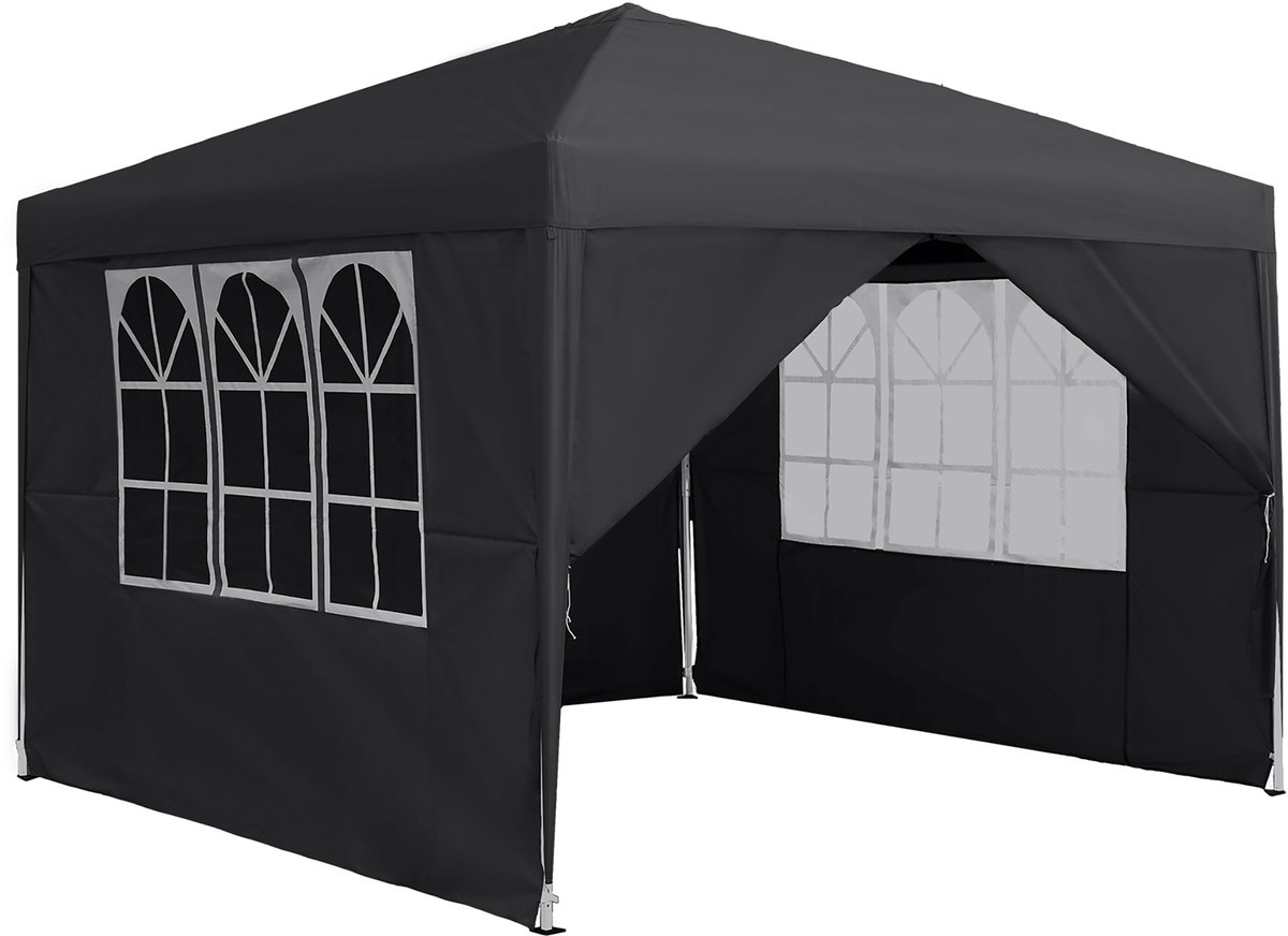 Aufun Paviljoen, Tuinpaviljoen Met 4 Zijdelen En Ramen, Voor Feestjes,Partytent,Van Oxford Metalen Frame 2,5 X 2,5 M Antraciet