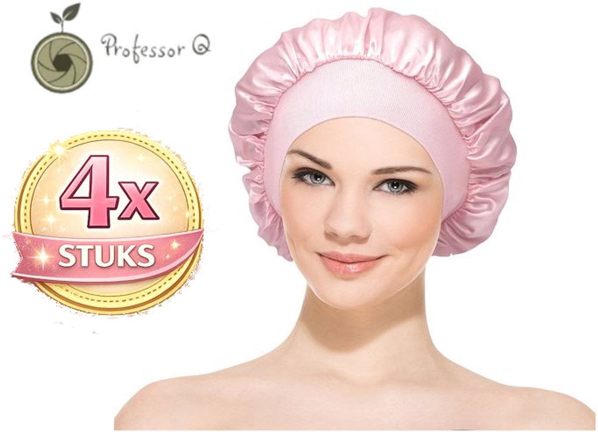 Professor Q Satijnen Slaapmuts - Slaapmuts - Satijn - Volwassenen - Dames - Satin Bonnet - Satijnen Bonnet - Met elastiek - Roze - 4 stuks