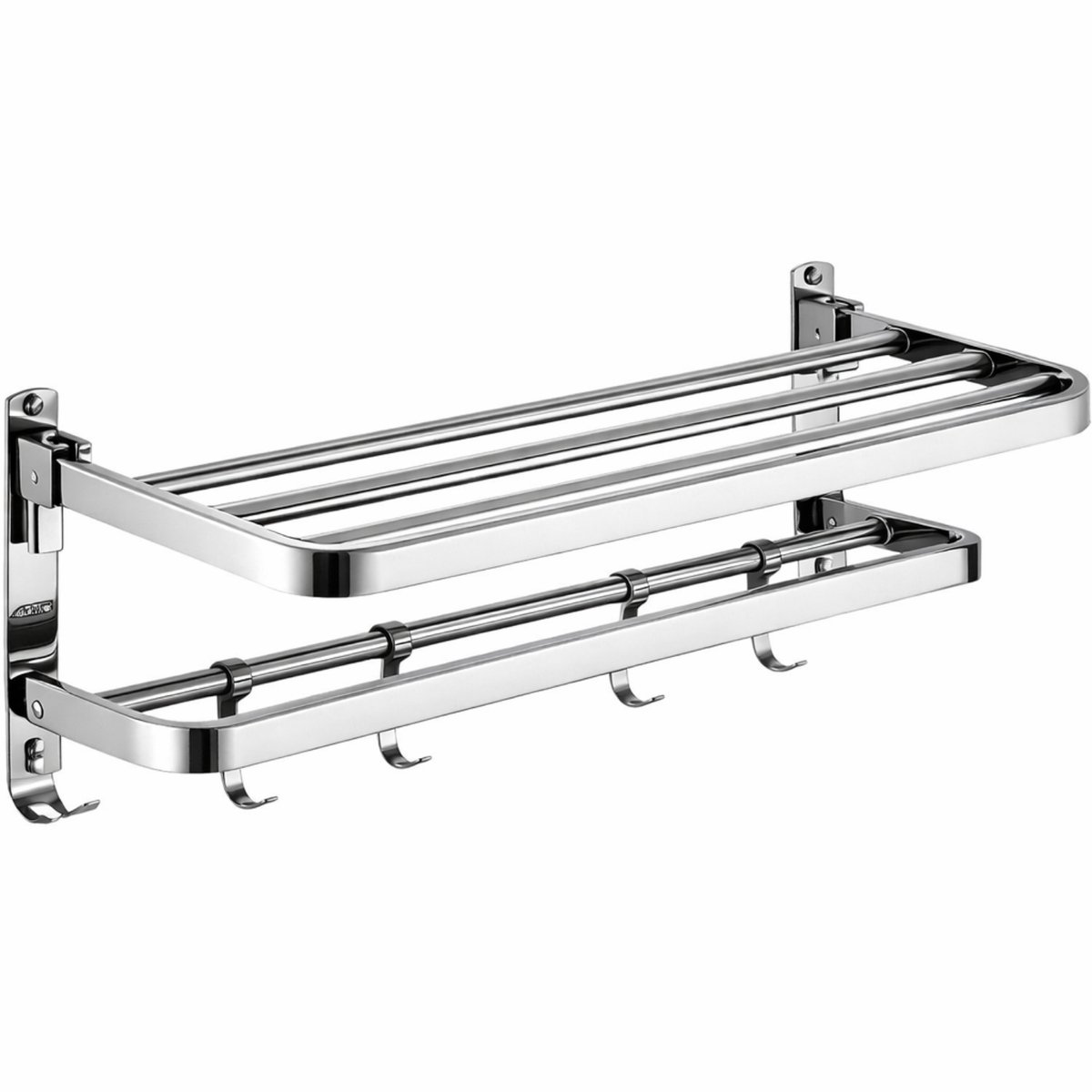 Luxaliving Handdoekrek RVS 38 cm – Wandmontage – 2 Stangen + 4 Haken – Roestvrij Staal – Badkamerrek Ruimtebesparend