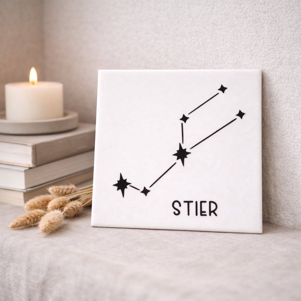 Troubadot | Tegeltje sterrenbeeld Stier | minimalistische | decoratieve tegel met sterrenbeeld | kraamcadeau | geboorte | persoonlijk cadeau