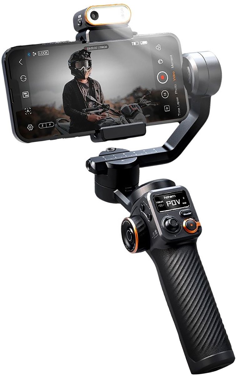 Smartphone Gimbal 3-Assig met AI Volgfunctie & Magnetische RGB Videolamp – 360° Rotatie – Tot 0,4 kg – Voor iPhone & Android – Zwart – Kit