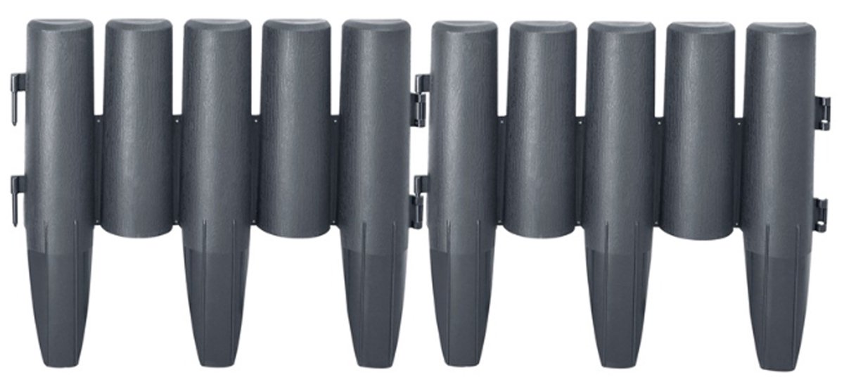 Aufun Decoratieve Tuinrand 5,6m Houtlook - 20 Stuks Kunststof Maaikant & Beetrand - Antraciete Palisade Voor Tuinafscheiding