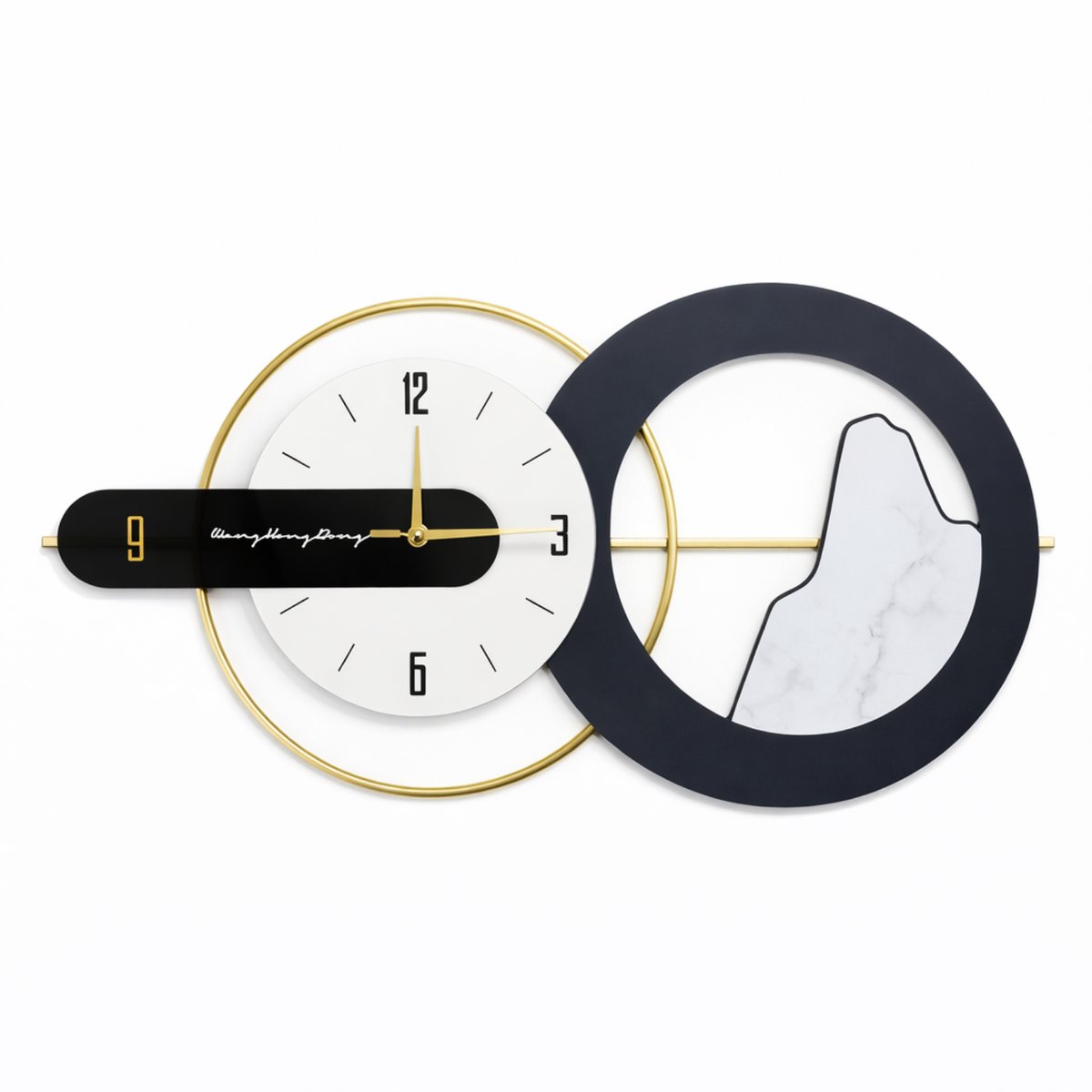 Luxaliving Wandklok Metaal-Design Wandklok – Goud & Zwart – Stil Uurwerk – 70 x 40 cm