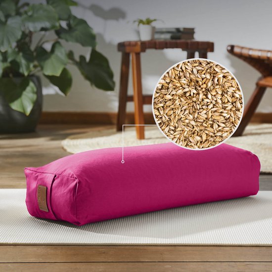 #DoYourYoga - Hoekig Yoga bolster - »Paravati« - Meditatiekussen met bio-organische Spelt vulling - L67 cm & diam.13 cm - roze van #DoYourYoga — afbeelding 3