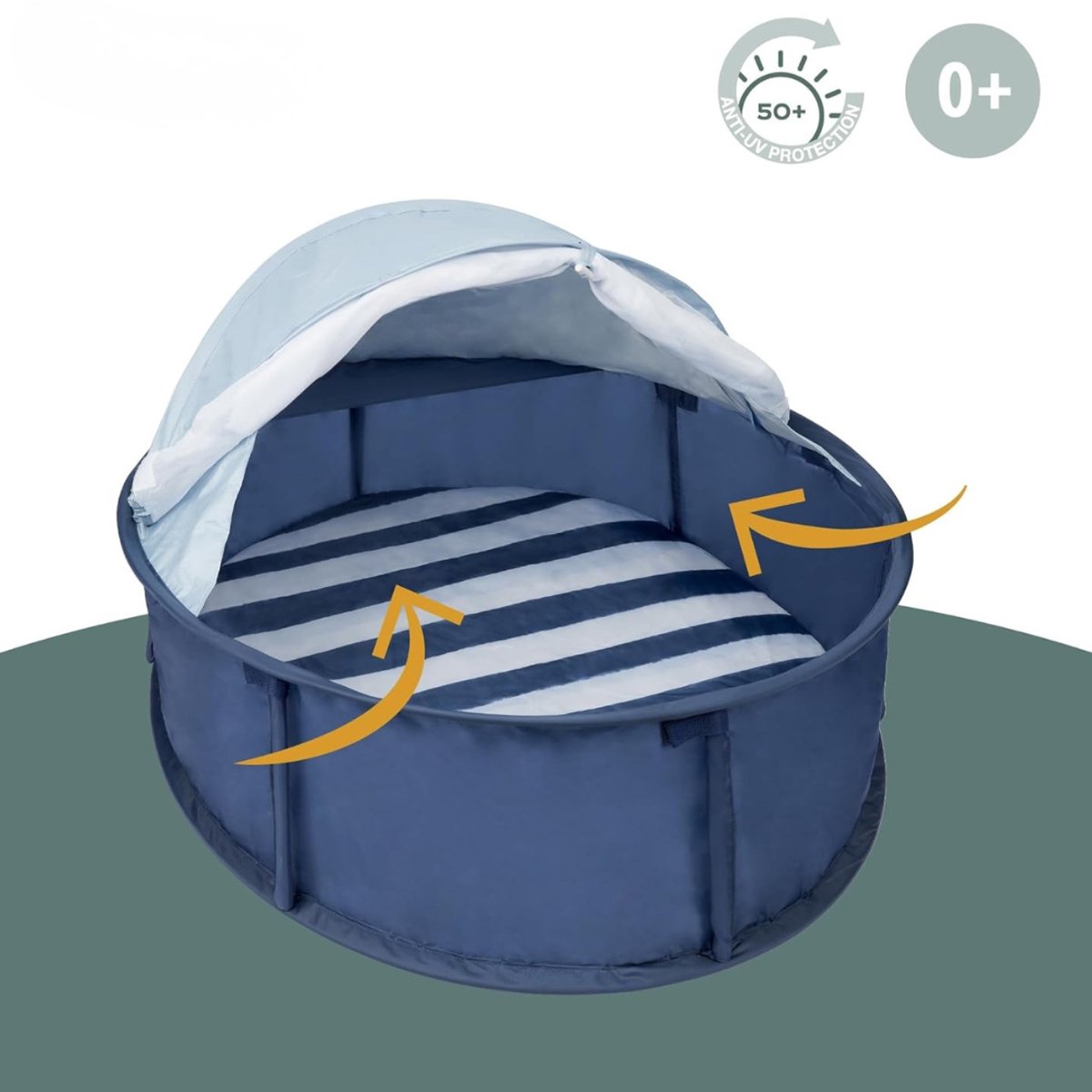 Aura® Strandtent uv Bescherming - Strandtent Baby Pop Up – Strandtentje Extra Licht – Zonbescherming - Donkerblauw - 98cm x 90cm x 85cm; 1kg