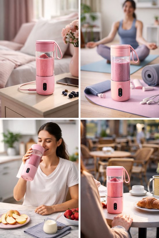 Swissbex Draagbare Mini Blender & Juicer - 400 ml - USB-C Oplaadbaar - Smoothies To Go - Roze van SwissBex — afbeelding 5