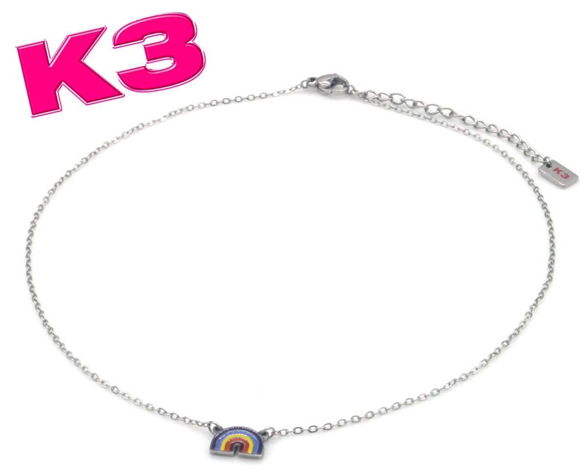 K3 ketting met regenboog bedel - Zilverkleurig RVS - K3 merchandise - K3 sieraden