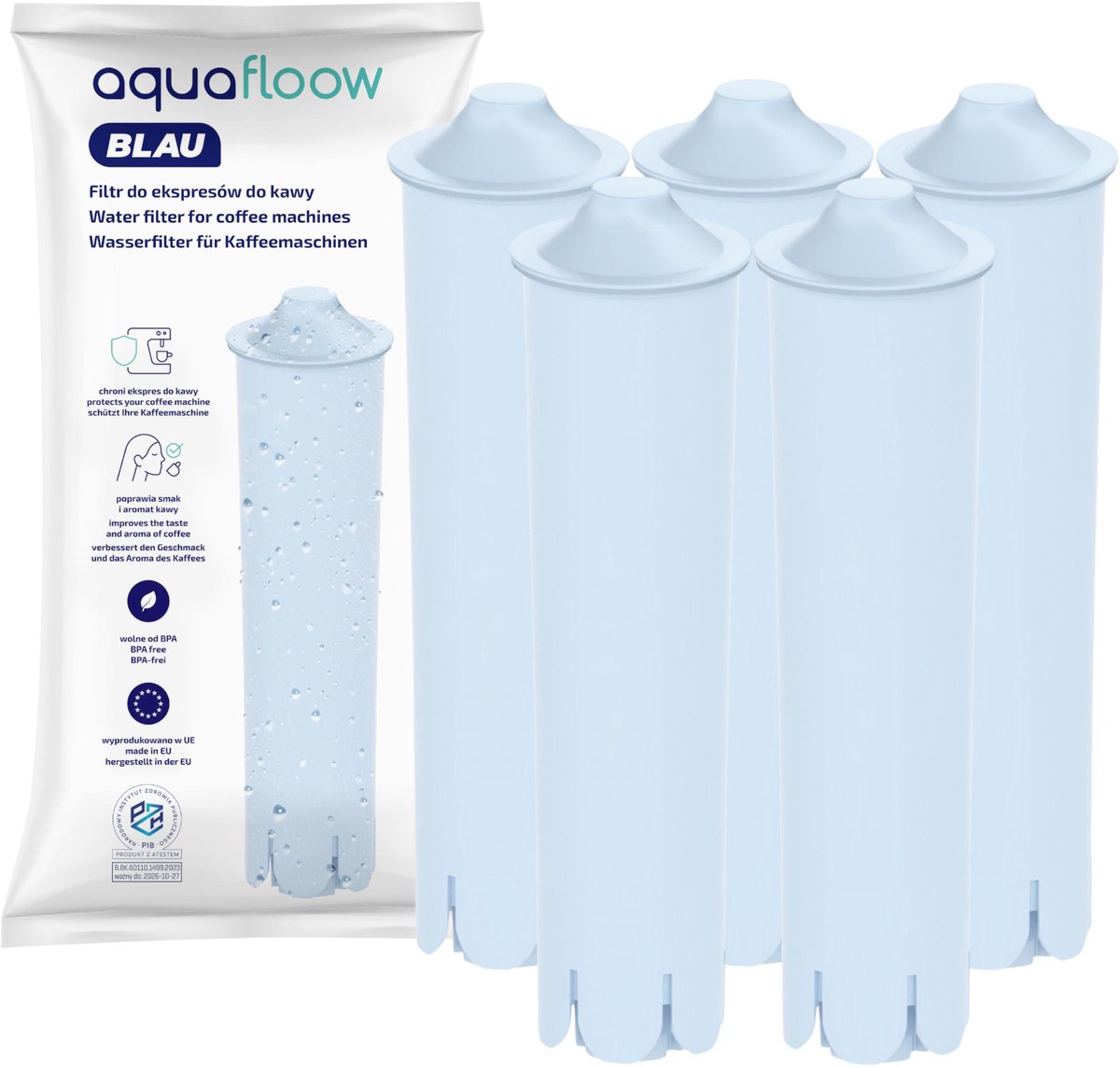 5x AquaFloow Waterfilters voor Jura Koffiemachines - Compatibel met Jura Blue 71312 – Vervangingsfilters voor A1, A5, ENA, Impressa, GIGA