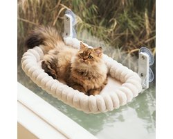 Binnenhangmat voor katten bij het raam – Kattenmand – Huisdierhangmat – Geschikt voor katten en honden – Stoffen – Beige