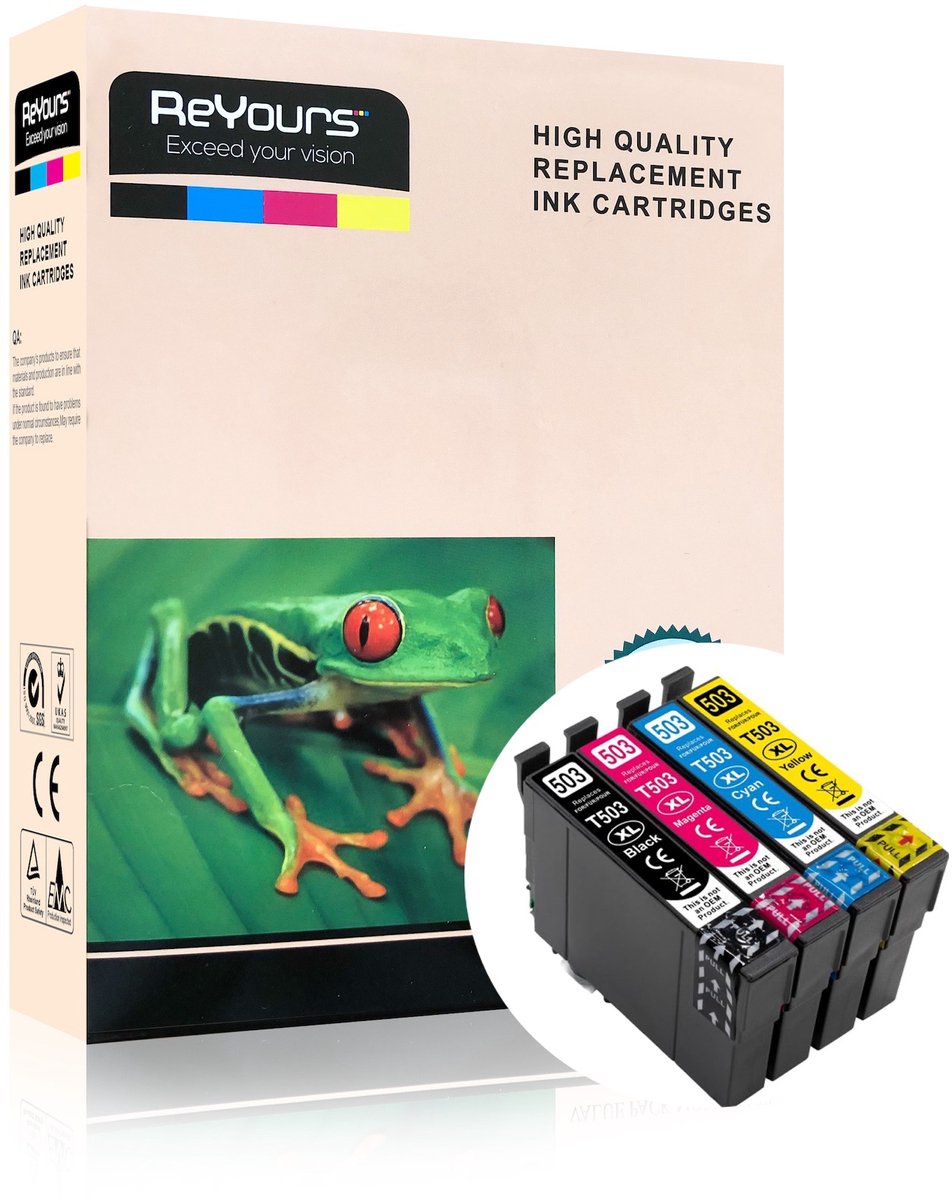 ReYours Huismerk voor Epson 503XL, Epson 503 multipack van 4 kleuren (Epson 503xl zwart *1, Epson 503xl C/M/Y *1) voor Epson Expression Home XP-5200 XP-5205 XP5200 XP5205, Workforce WF-2960 WF-2965 WF2960 WF2965 WF-2960DWF WF-2965DWF Printers