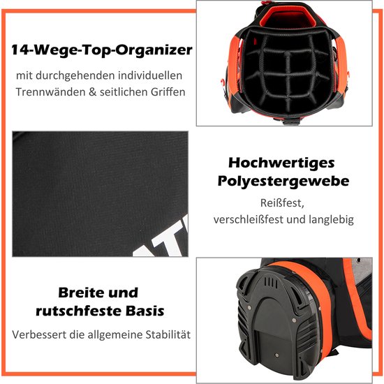 COSTWAY Golftas, Lichtgewicht en Draagbare Golfkar Tas met 14 Manieren Volledige-Lengte Top Verdelers, 7 Zakken met Ritssluiting, Regenkap, Schouderriem, PVC Handvat, Paraplu Houder (Zwart + Rood) van Merkloos — afbeelding 5