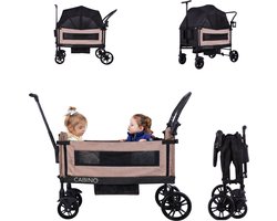 Cabino Waggie Bolderkar Opvouwbaar Met 2 Zitjes – Inclusief Duwstang, Trekbeugel & Drinkbeker – Max. 44 kg - Zwart / Taupe