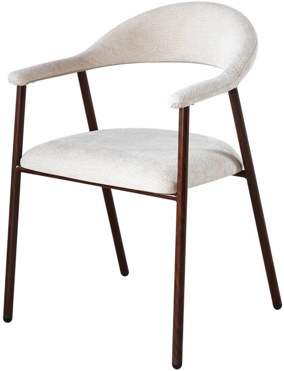Eetkamerstoel Japandi beige stof Mika walnoot japanse eetstoel minimalistisch zetel