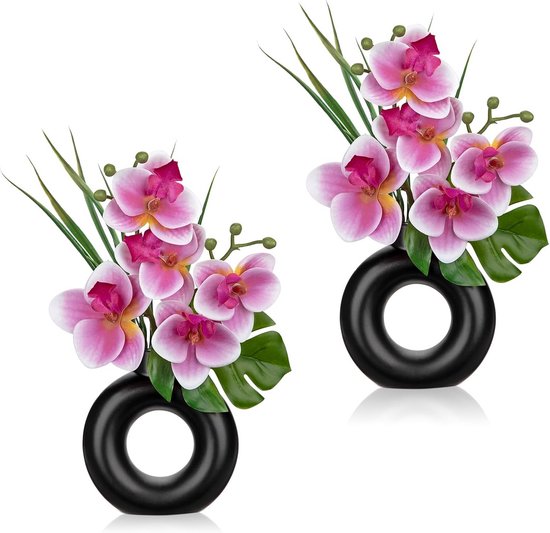 Set van 2 Mini Kunstplanten Orchidee in Moderne Donut Vaas