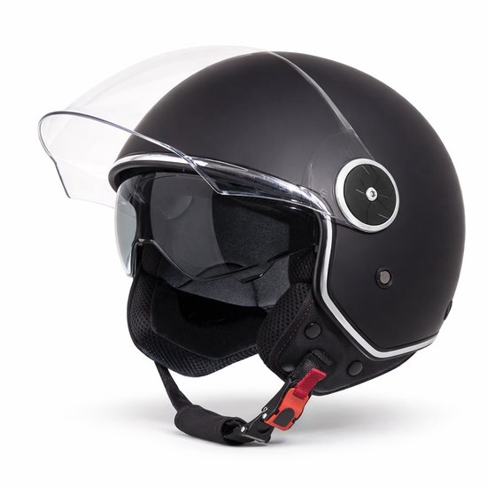 VINZ Tobia Scooterhelm / Motorhelm met Zonnevizier - Voor Heren & Dames - XS, S, M, L, XL & XXL - Mat Zwart - M