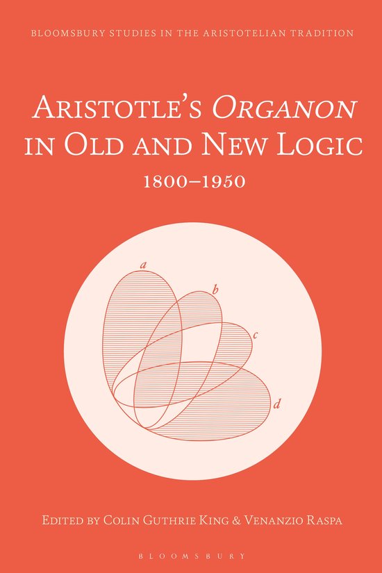 Boek "Aristotle's Organon in Old and New Logic 1800-1950" met rode kaft en cirkelvormige illustratie met diagrammen.