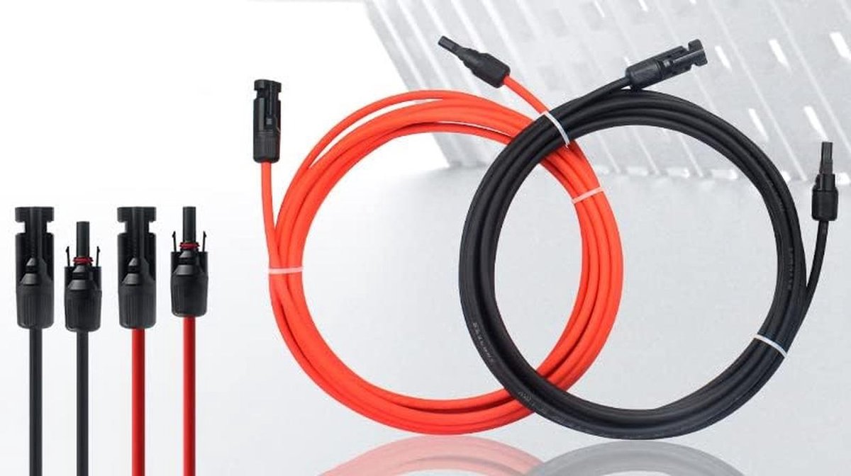 Set van 2 Zonnepaneel Verlengkabels 3 Meter - 4mm² SOLAR Kabel met MC4 Stekkers Rood/Zwart