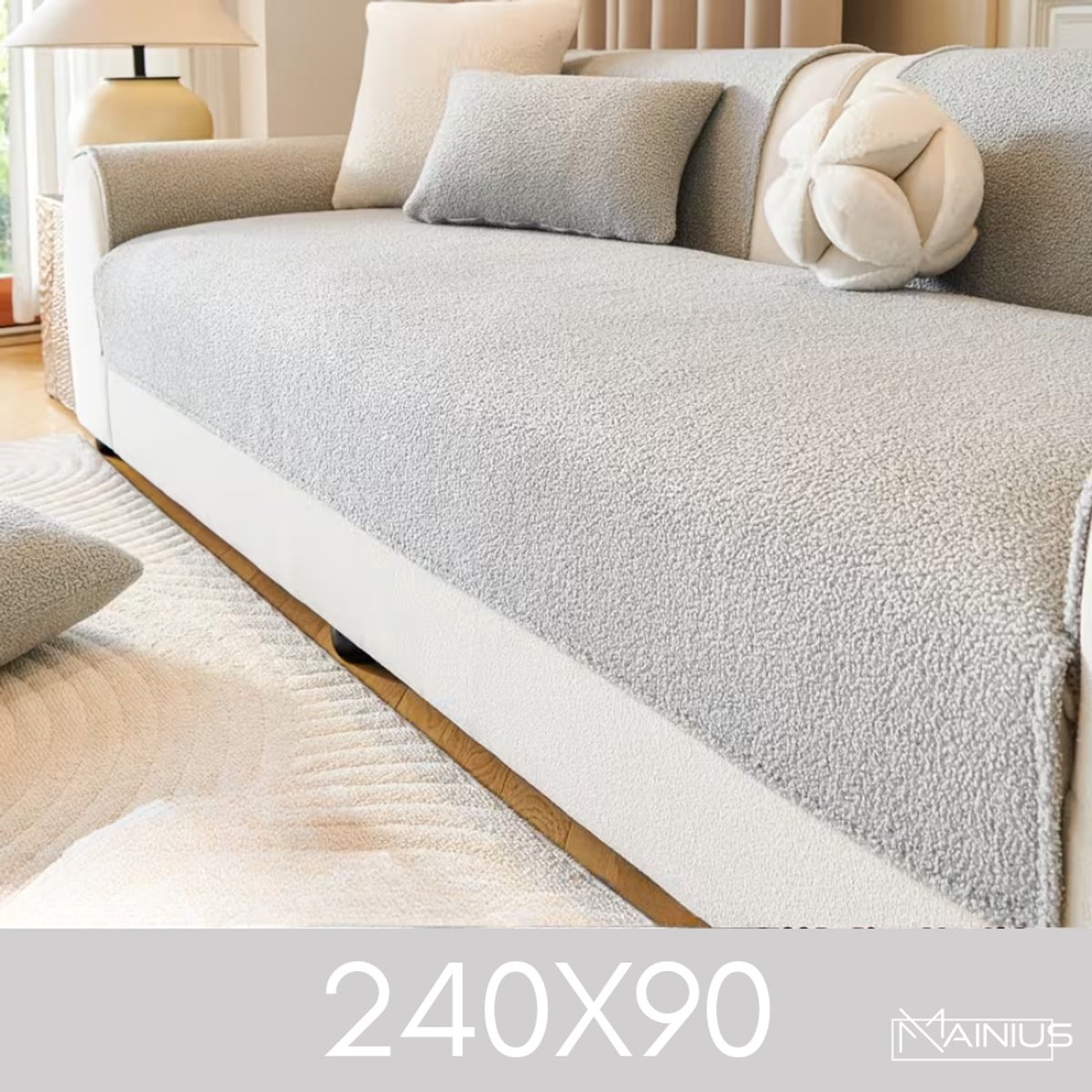 Mainius Teddy Bankhoes / Zetelovertrek – 4-Zits 240x90 - Licht Grijs – Pluche Sofa Protector – Zachte Teddy Plaid Beschermhoes voor Bank, Zetel & Salon - Bankhoezen, Bankbeschermer, Cover, Bankkleed, Zetelhoes - Tegen beschadigingen en vlekken