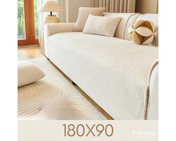 Teddy Bankhoes / Zetelovertrek – 3-Zits 180x90 - Crème – Pluche Sofa Protector – Zachte Teddy Plaid Beschermhoes voor Bank, Zetel & Salon - Bankhoezen, Bankbeschermer, Cover, Bankkleed, Zetelhoes - Tegen beschadigingen en vlekken