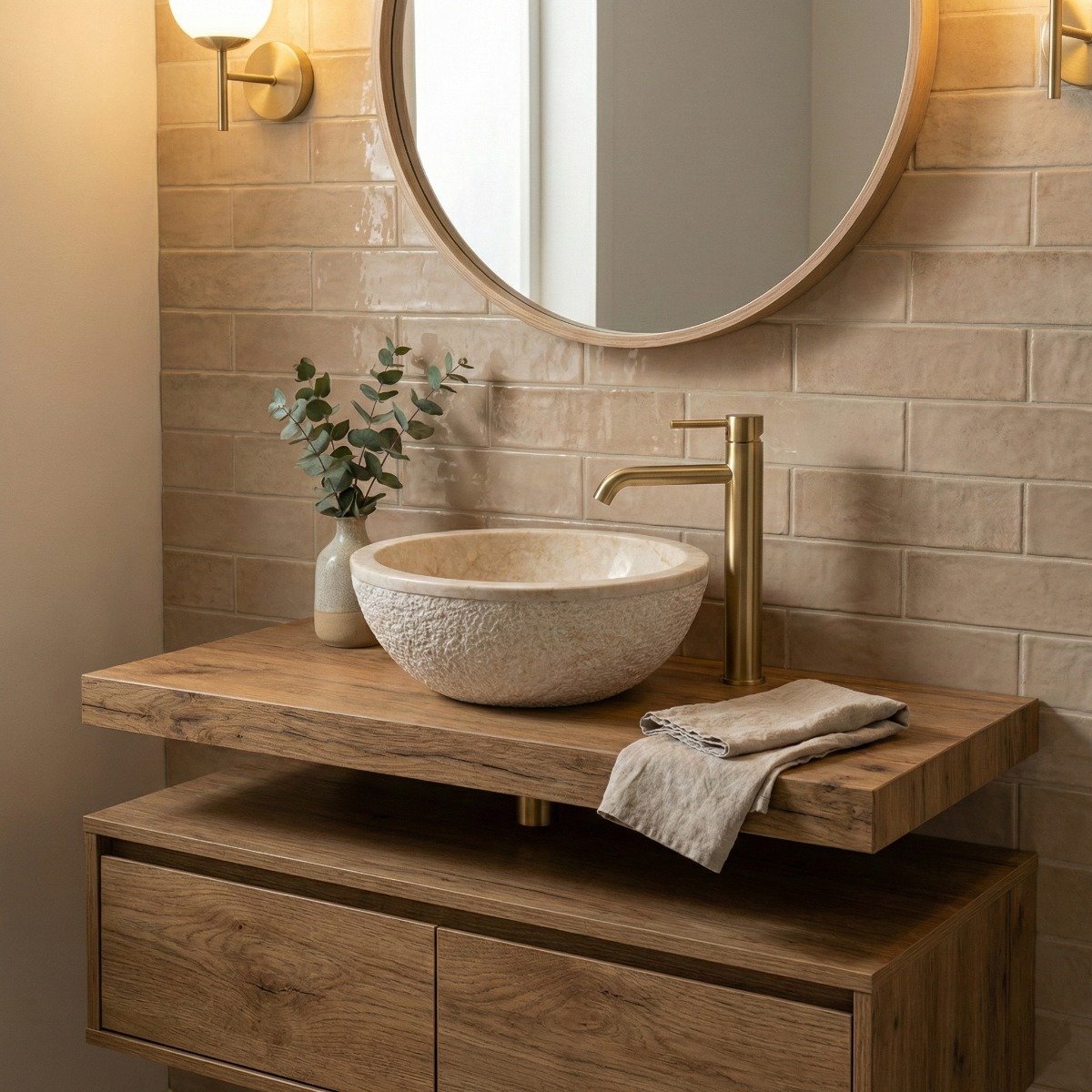 Teakea - Soft Marmo Waskom van Wit Marmer 40x15 cm - Luxe Ronde Natuursteen Waskom
