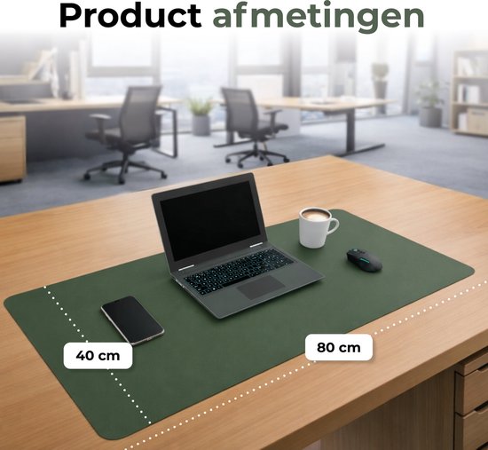 WURK Professional Desk Pad en cuir artificiel - Organisateur de bureau - Avec clip de câble - 80x40 - Vert