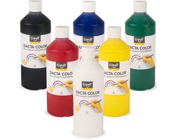Creall Dactacolor premium kwaliteit Plakkaatverf - set met 6 verschillende kleuren schoolverf - waterbasis - 6x 500ML flessen - Gemaakt in NL - glutenvrij