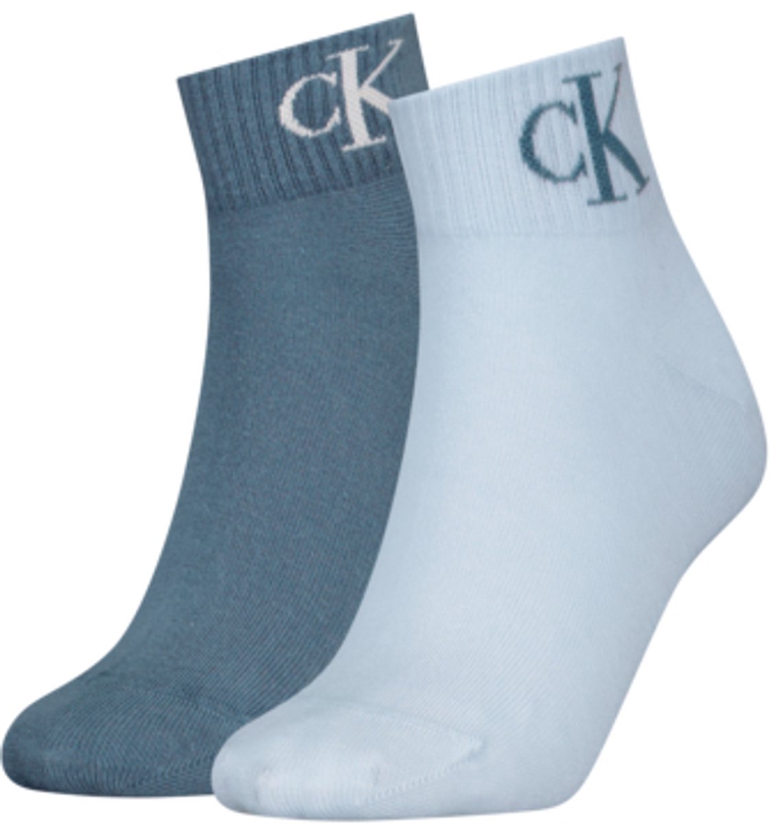 Calvin Klein Jeans Dames Quartersokken 2-Pack Monogram Combo Blauw