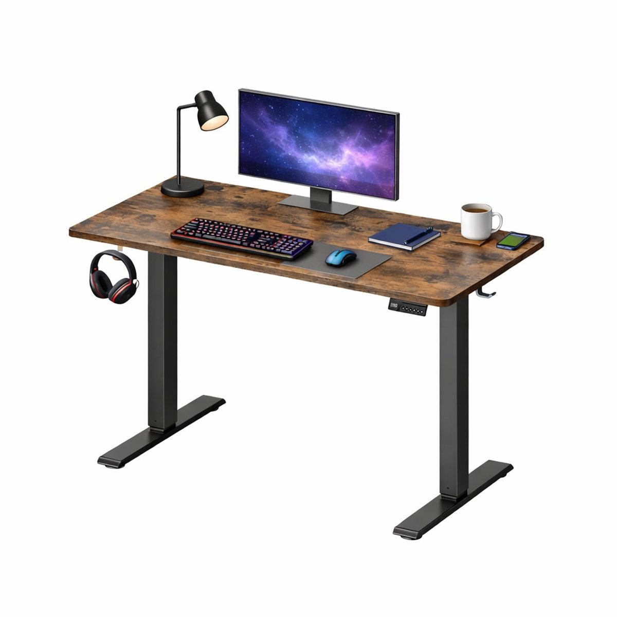 Fiji Elektrisch Zit-sta Bureau - Elektrisch bureau in hoogte verstelbaar - verstelbare bureau tafel - bureau met geheugenfunctie voor langdurig zitten - 4 hoogtes - kantoorbureau - vintage bruin -120 x 60 cm