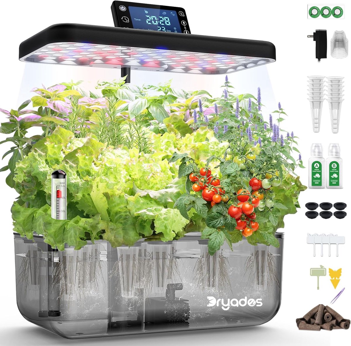 MELVRA Hydrocultuur Kweeksysteem - Kruidentuin voor Binnen - 12 Pods - 24W Volledig Spectrum LED-groeilicht - Slimme Binnentuin Planter - Doorschijnend Zwart