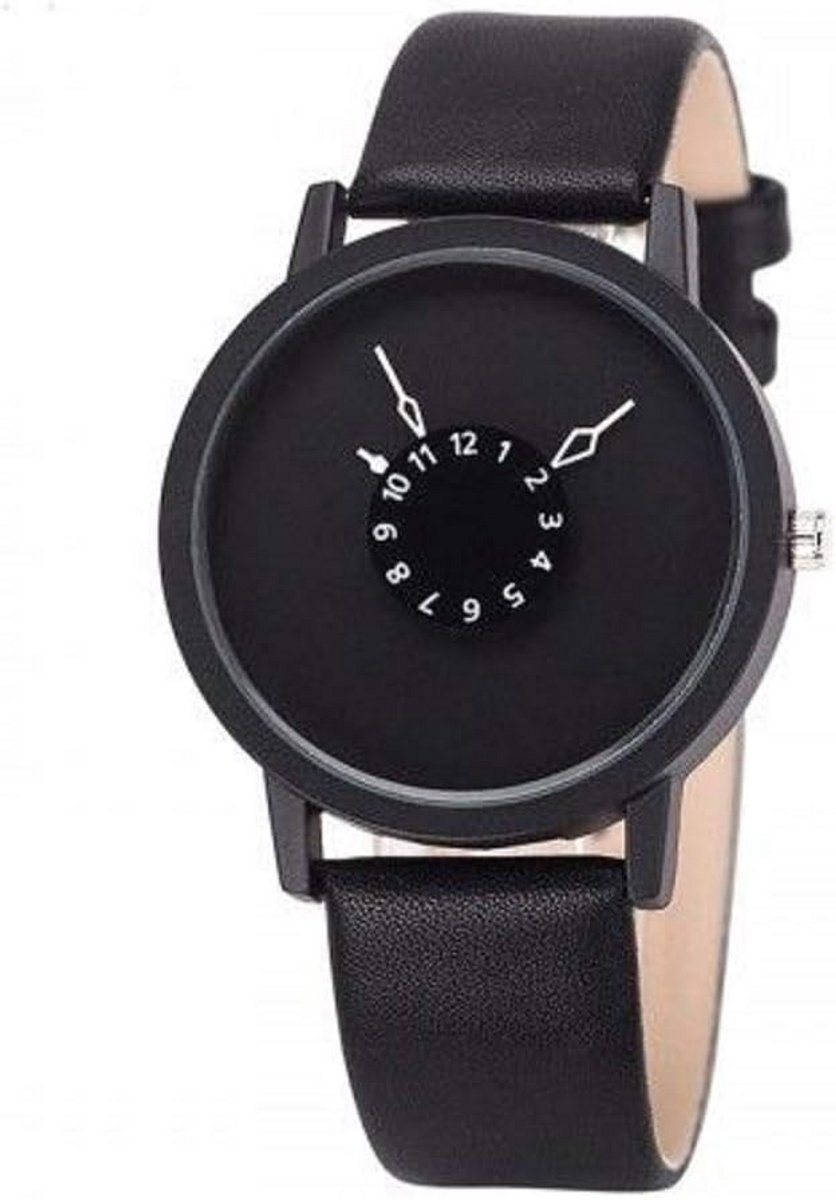 Unisex Polshorloge Zwart met Kunstleren Band - Modern Design