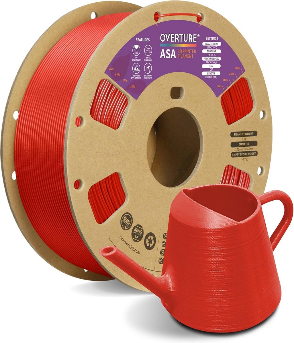 ASA Filament 1.75mm 1kg Rood - UV-bestendig 3D Printer Materiaal voor Buitenonderdelen