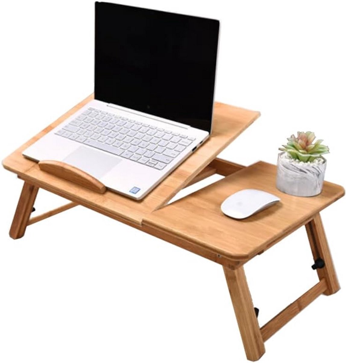 Verstelbaar Bamboe Laptop Bureau met Kantelbaar Tafelblad en Lade