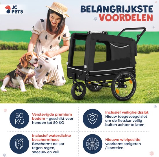 JC Pets Hondenfietskar – Opvouwbare Hondenkar 3 in 1 – Fietskar Hond Jogger Buggy – Tot 50 KG – Inclusief Beschermhoes en Veiligheidsslot – Voor Kleine Middelgrote en Grote Honden
