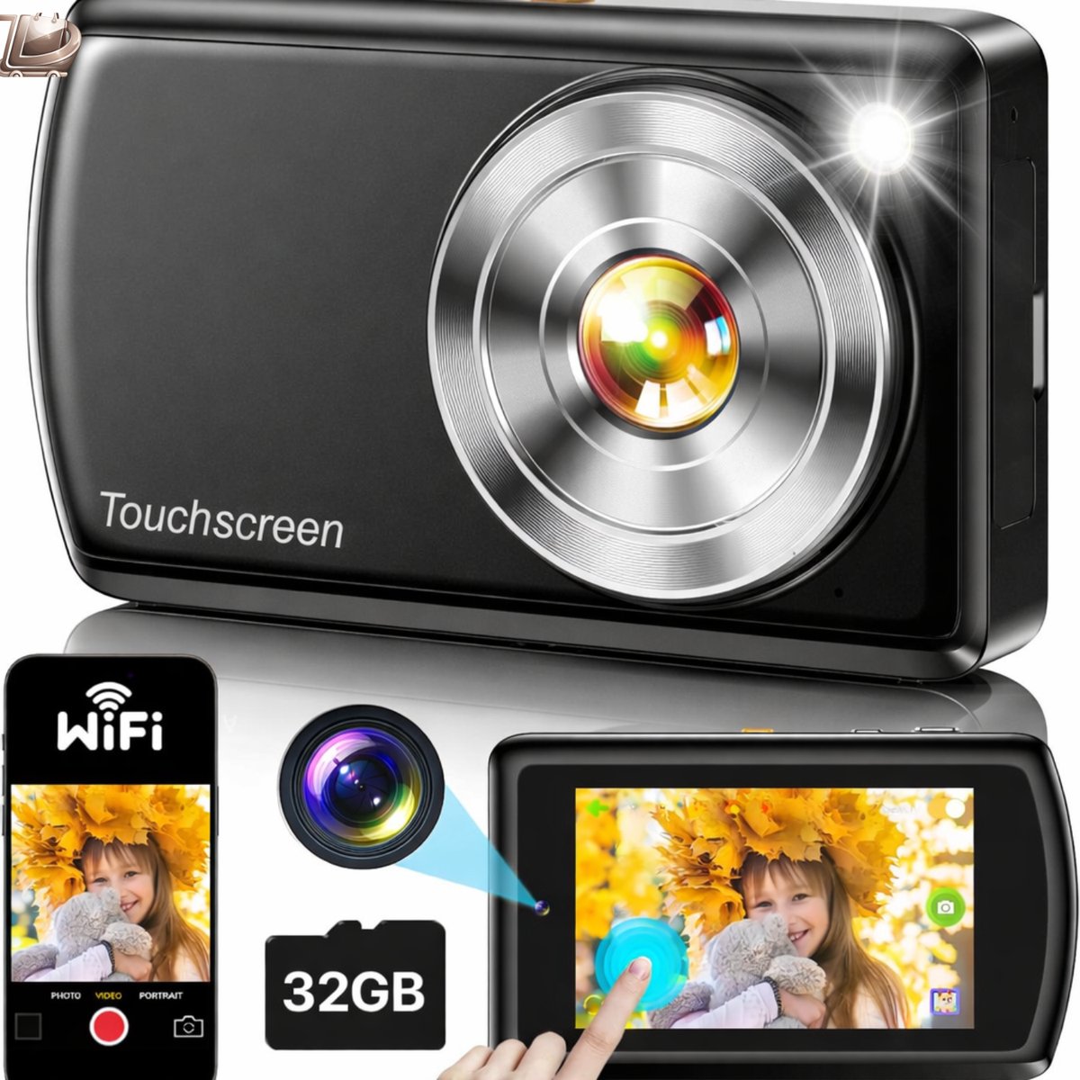 AI Smart Wi-Fi Digitale Camera - Autofocus - IPS Touchscreen - Fotoapparaat voor Kinderen, Tieners en Volwassenen - Inclusief 32GB SD Kaart - Slimme Digitale Fotocamera - en - Mobiele Verbinding