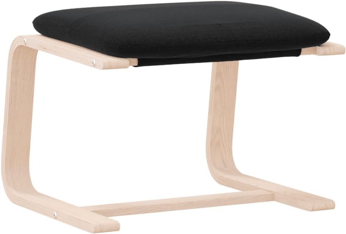 Comfortabele Stoffen Voetenbank met Houten Frame - Zwart