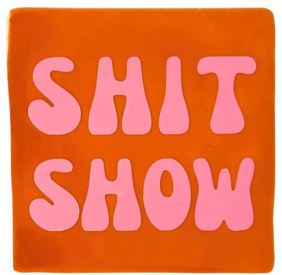 Carreau Humour Céramique EffeLangsNien – Shit Show. – Oranje avec Rose – Décoration Toilette – Handgemaakt – 10x10 cm