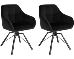 J&R Stoelen - Set van 2 stoelen - Eetkamerstoel - Eettafel stoel - Eetstoel - Stoel - Draaibaar - Fluweel - Velvet - Zwart