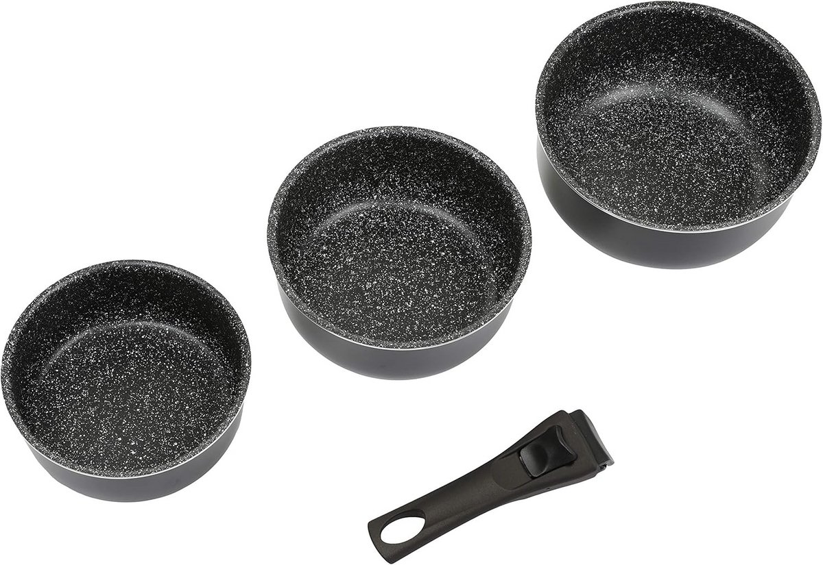Set van 3 Koekenpannen Aluminium Met Afneembare Greep - 16, 18 en 20 cm