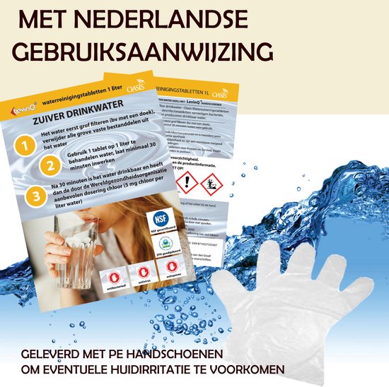 Oasis Travel Waterbehandeling voor bereiding van drinkwater (110 tabletten - 1 liter per tablet) Waterdesinfectie en drinkwaterbehandeling - voor wandelen en kamperen, noodpakket, reisapotheek, overlevingspakket, preppers. van Merkloos — afbeelding 2