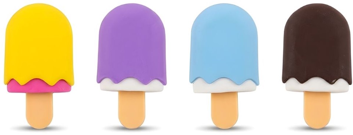 Ainy Kawaii IJslollie Gummen - een set van 4 schattige gummen, onmisbaar voor in je etui als schoolbenodigdheden - Ideaal kindercadeau voor meisjes en jongens