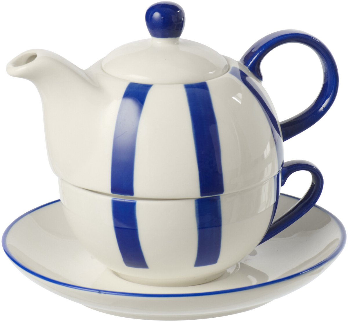 J-Line theepot Gestreept - keramiek - blauw/wit