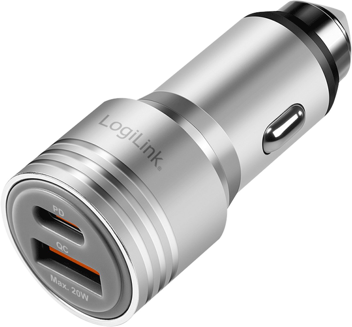 LOGILINK Professional Dubbele USB-autolader, 20 W, USB-A (QC), USB-C (PD), zilver