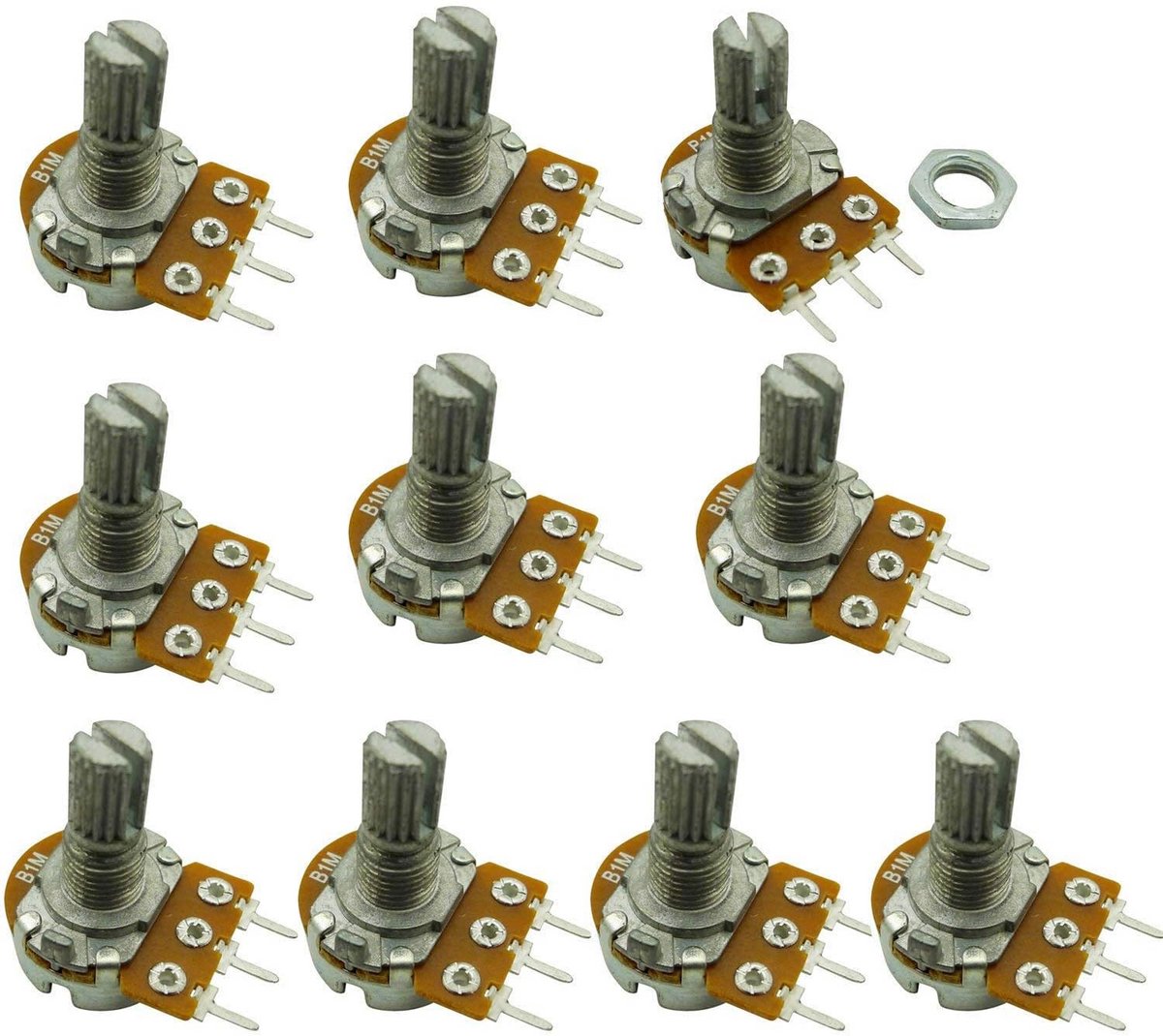 10 Stuks 1K Ohm Potentiometer Set - Lineaire Rotary Potmeters met Knurled Schacht