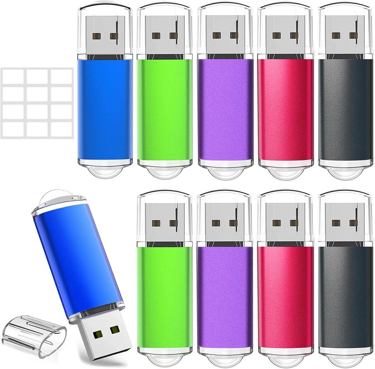 Set van 10 USB 2.0 Sticks 4 GB, Lichtgewicht Aluminium en Kleurrijk