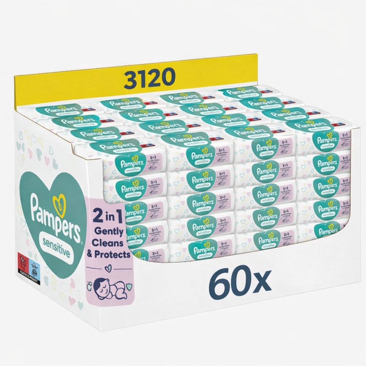 Pampers Sensitive Babydoekjes - 60 Verpakkingen a 52 Doekjes = 3120 Billendoekjes