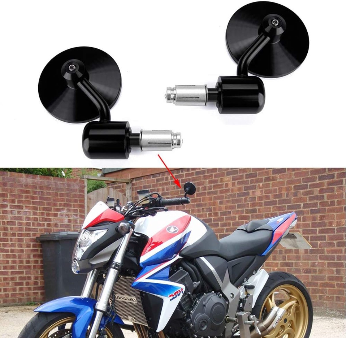 Aura® Bar End Spiegels - Fietsspiegel - Motor Spiegels- Zwart-19cm x 16cm x 6cm