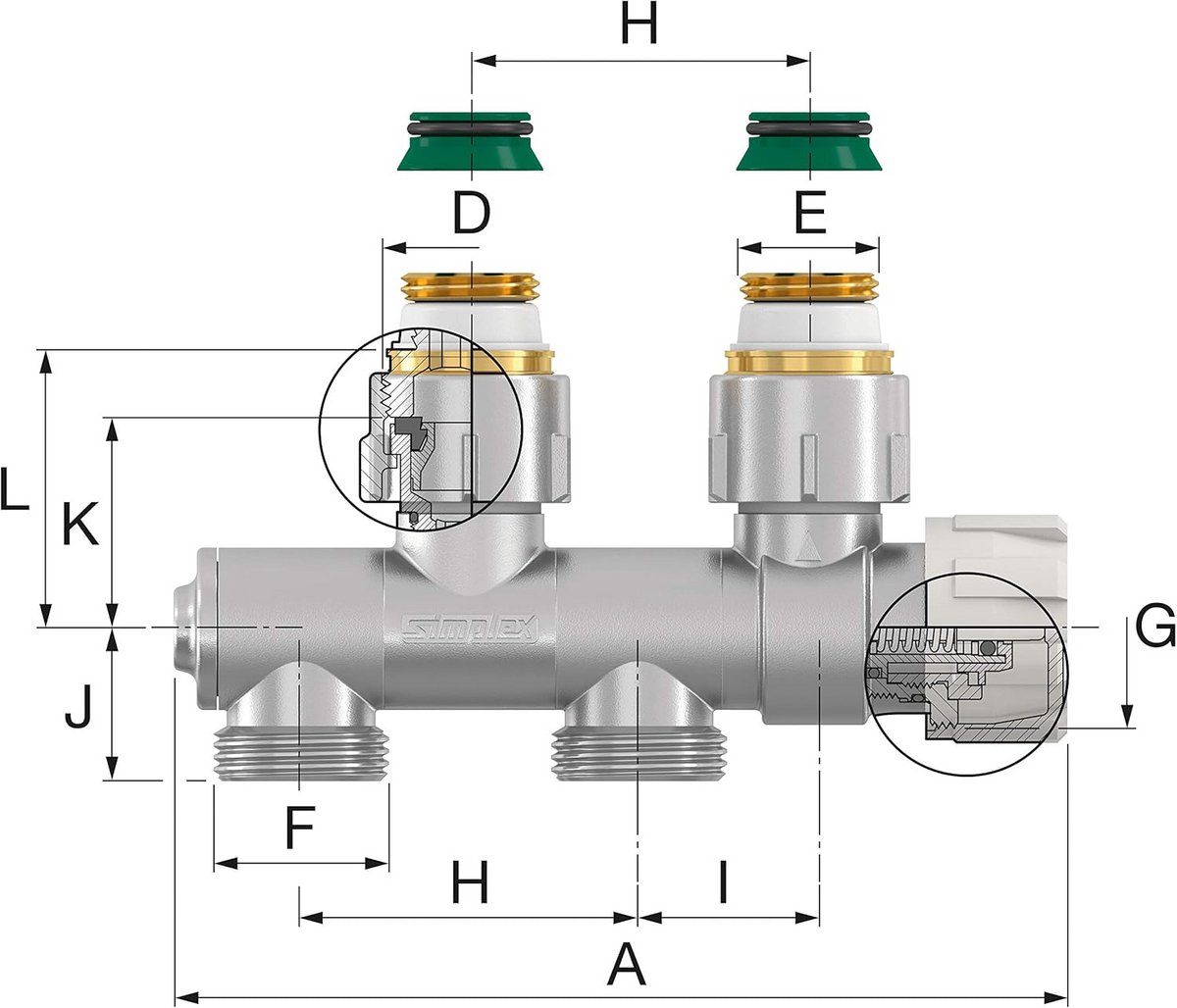 Thermostatische Aansluitmodule met Rechte en Haakse Wartelaansluiting voor Radiatoren G3/4"