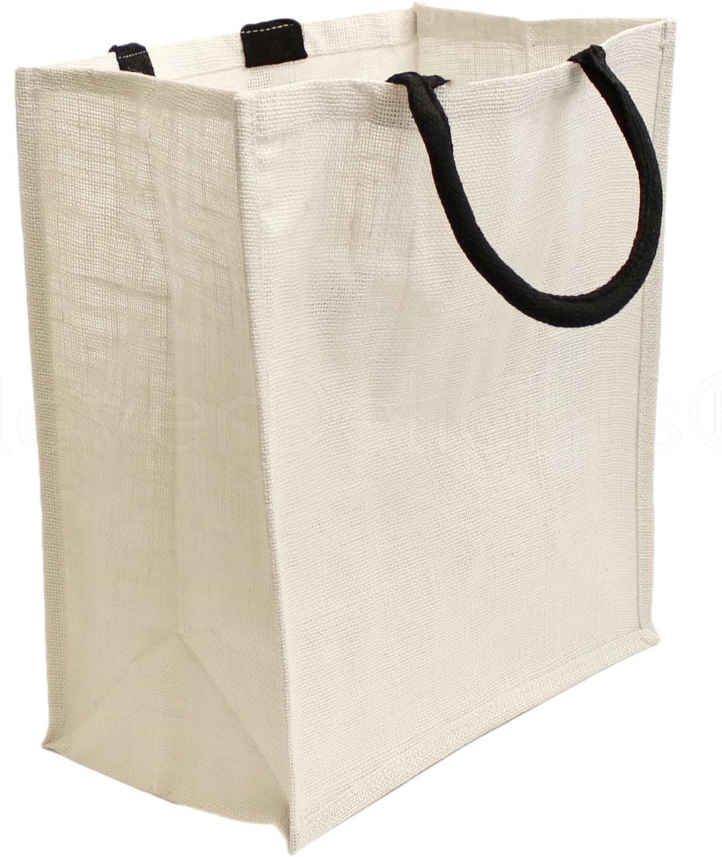 10 stuks witte jute tassen met katoenen hengsels en gelamineerd