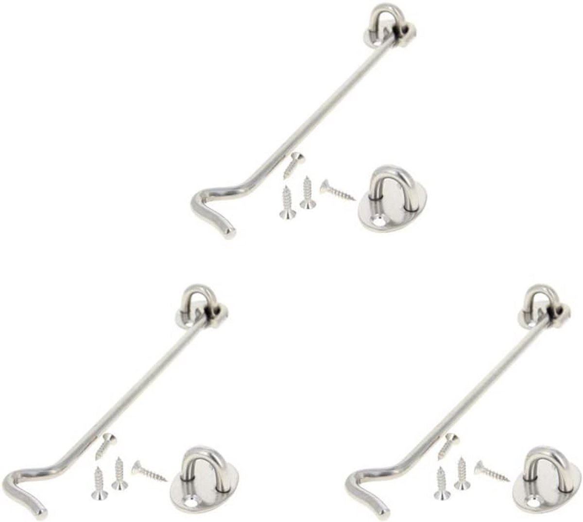 3x RVS Kastgrendel met Oog en Haak 20 cm | Deur- en Raamsluiting voor Huis en Tuin